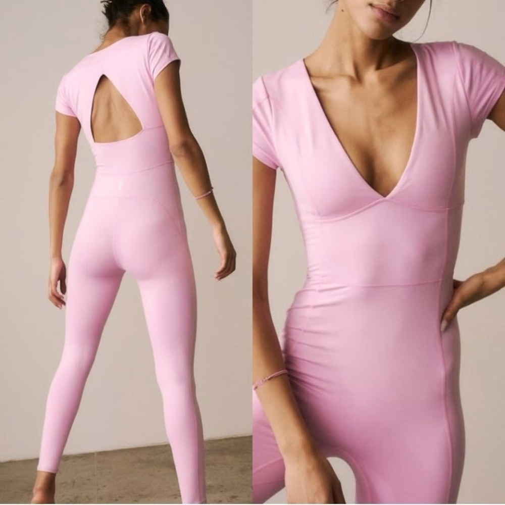 FP Movement by Free People Pink Cap-Sleeve Jumpsuit